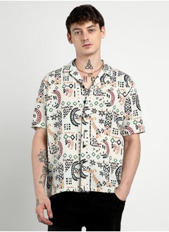 Campus Sutra Men's Off-White Oversized Bohemian Shirt  - Image 2
