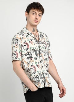 Campus Sutra Men's Off-White Oversized Bohemian Shirt  - Image 3