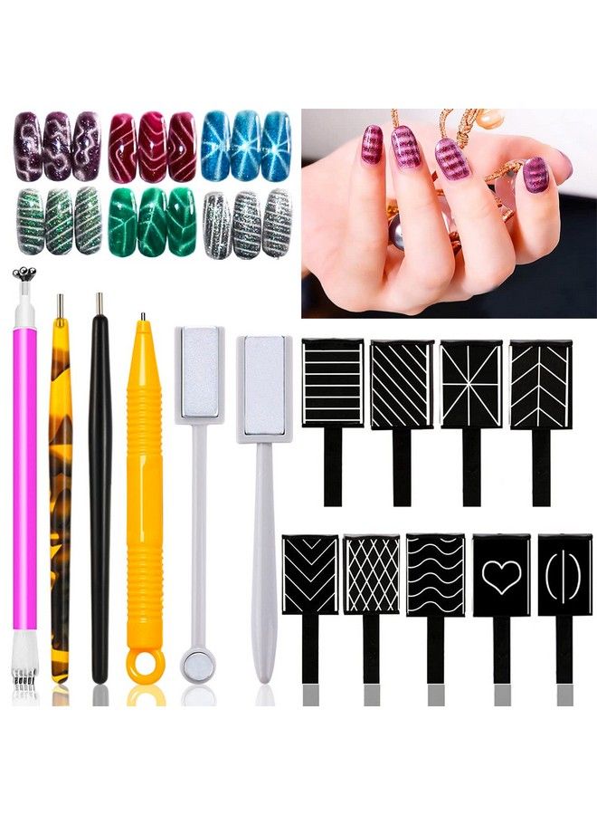JERCLITY 15 Pieces Cat Eye Magnet Tool For Nails Magnet Plate Wand Board Nail Magnetic Pen Double Ended Nail Magnet Plate Line Strip Effect 3D Magnetic For Cat Eye Gel Polish Diy Nail Art - Image 2