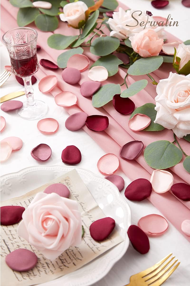 Serwalin 500pcs Silk Rose Petals Artificial Flowers Petals for Weddings Proposal Burgundy Pink Petals Fake Rose Petals for Wedding Flower Girl Basket Bridal Shower (4 Color Mixes) - Image 4