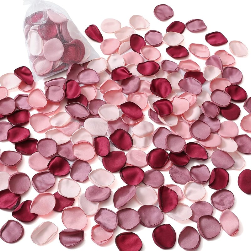 Serwalin 500pcs Silk Rose Petals Artificial Flowers Petals for Weddings Proposal Burgundy Pink Petals Fake Rose Petals for Wedding Flower Girl Basket Bridal Shower (4 Color Mixes) - Image 1