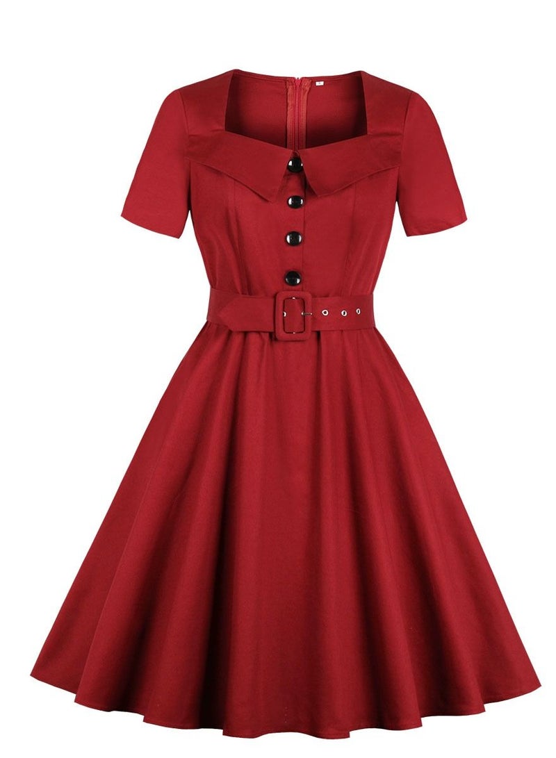 Loquat Solid color pocket style Hepburn MIDI dress - Image 1