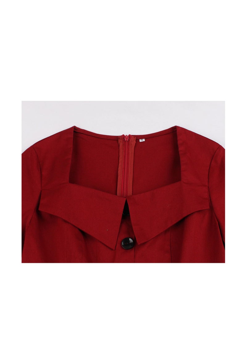 Loquat Solid color pocket style Hepburn MIDI dress - Image 3
