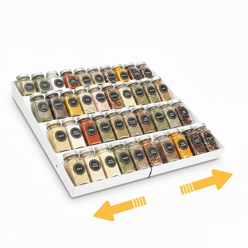 GOENDR Spice Drawer Organizer, 4-Tier Metal Spice Rack for Drawer, Expandable Seasoning Organizer Fits 11.4-22.8â€ Wide Drawer, Holds up to 48 Spice Jars (Not Included), White - Image 1