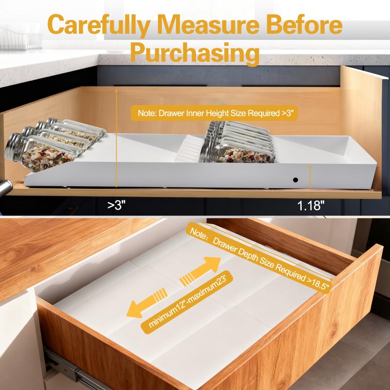 GOENDR Spice Drawer Organizer, 4-Tier Metal Spice Rack for Drawer, Expandable Seasoning Organizer Fits 11.4-22.8â€ Wide Drawer, Holds up to 48 Spice Jars (Not Included), White - Image 5