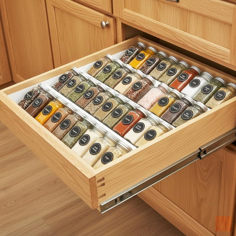 GOENDR Spice Drawer Organizer, 4-Tier Metal Spice Rack for Drawer, Expandable Seasoning Organizer Fits 11.4-22.8â€ Wide Drawer, Holds up to 48 Spice Jars (Not Included), White - Image 3