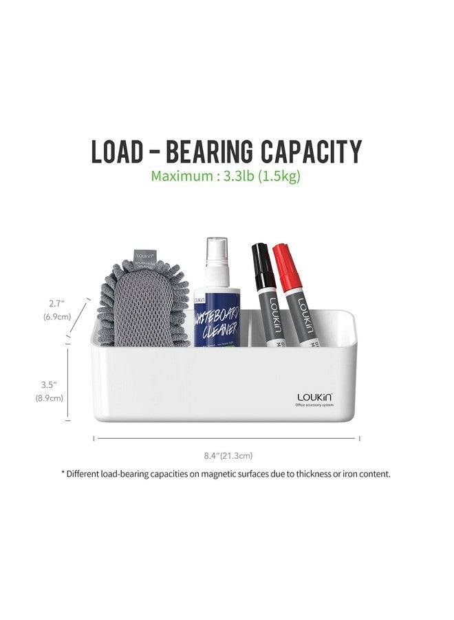 لوكين حامل أقلام مغناطيسي ولصق، صينية ملحقات قابلة للمسح الجاف، منظم تخزين مغناطيسي للسبورة البيضاء أو الزجاج أو الثلاجات (أبيض) - Image 4