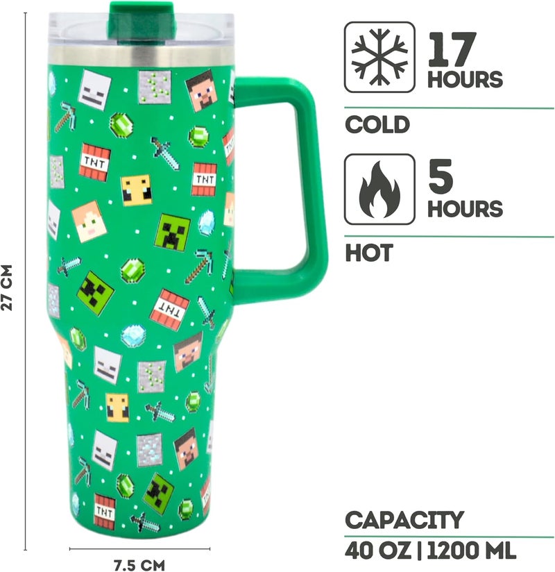 HOX Minecraft 40oz (1200ml) Insulated Tumbler Stainless Steel Cup with Straw and Handle for Water, Iced Tea, Coffee or Smoothie - Image 4