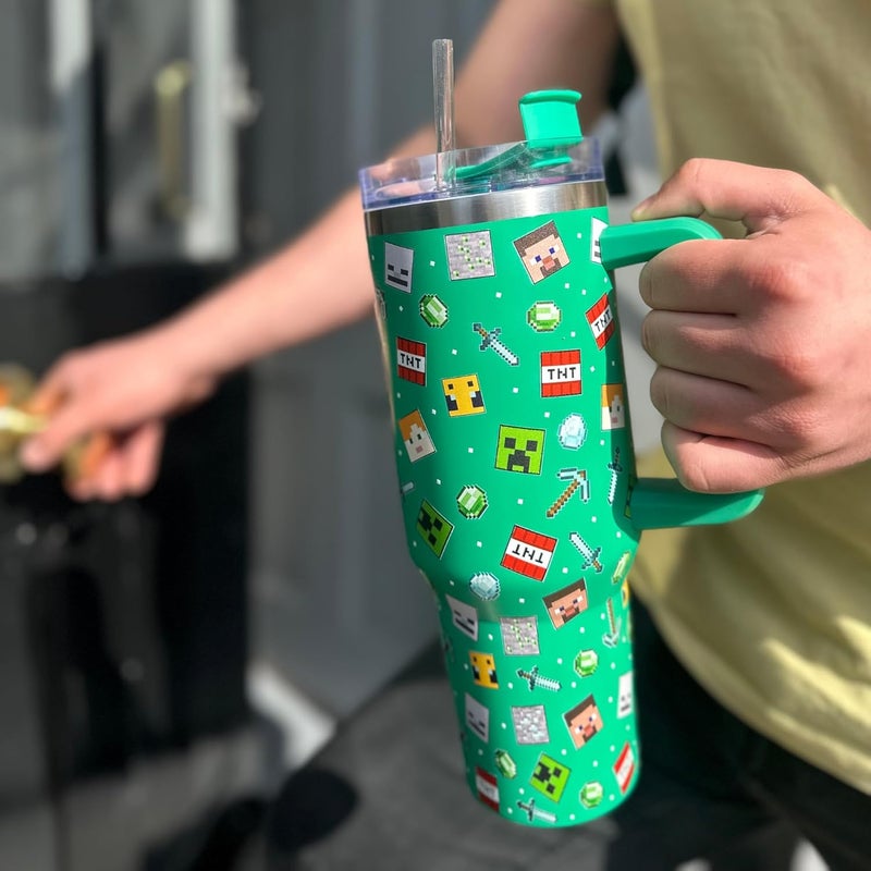 HOX Minecraft 40oz (1200ml) Insulated Tumbler Stainless Steel Cup with Straw and Handle for Water, Iced Tea, Coffee or Smoothie - Image 2