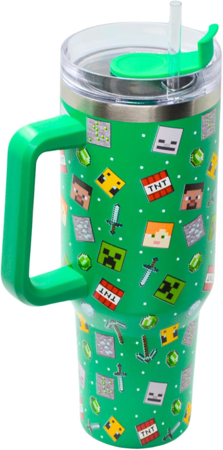 HOX Minecraft 40oz (1200ml) Insulated Tumbler Stainless Steel Cup with Straw and Handle for Water, Iced Tea, Coffee or Smoothie - Image 3