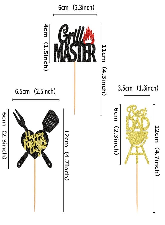 Ercadio Ercaido 24 PCS Happy Father's Day Cupcake Toppers Picks Best Dad Grill Master for Happy Father's Day Grill Theme Men Birthday Party Cake Decorations Supplies Grill Black, Gold-1 - Image 2