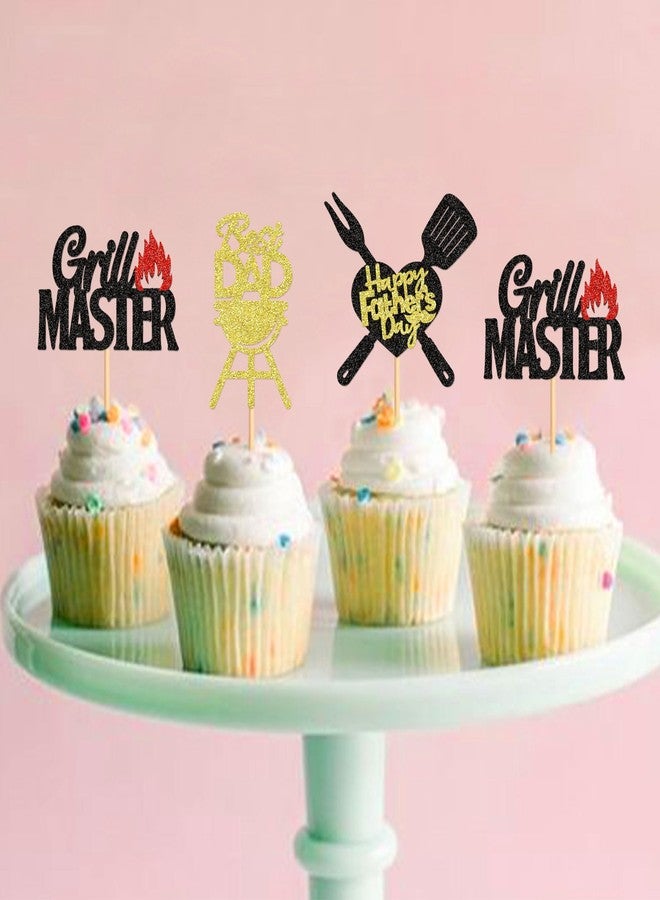 Ercadio Ercaido 24 PCS Happy Father's Day Cupcake Toppers Picks Best Dad Grill Master for Happy Father's Day Grill Theme Men Birthday Party Cake Decorations Supplies Grill Black, Gold-1 - Image 5