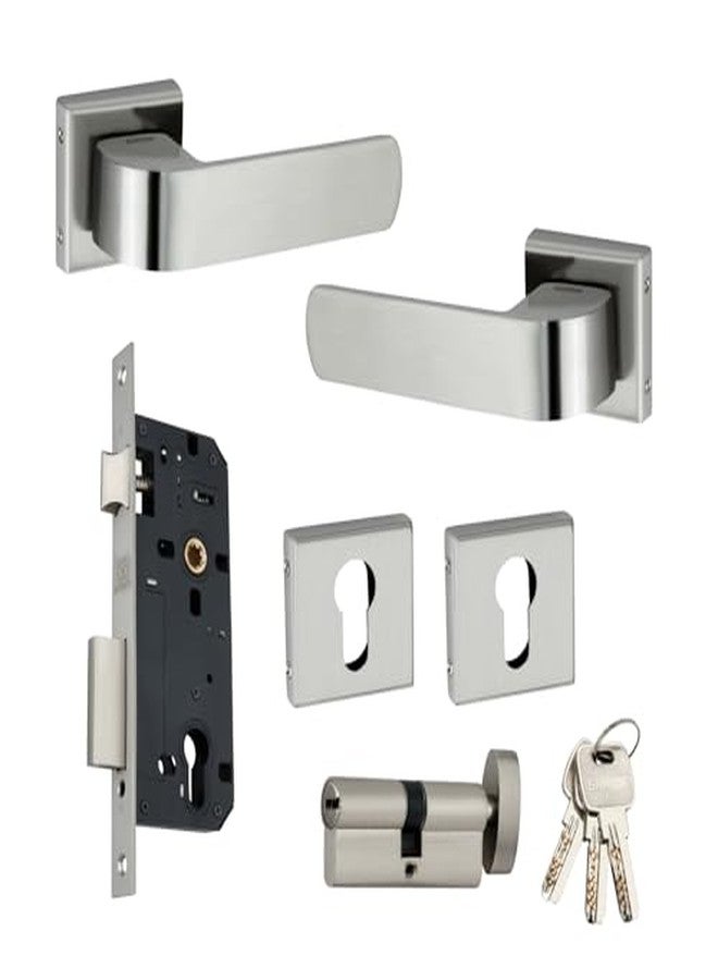 Shrida SS 446 Premium Door Handle Set with Lock Body & Cylinder - Stainless Steel Finish, Modern Lever Handle on Rose Plate with 3 Ultra Security Keys (Full Kit for Main Door) - Image 2