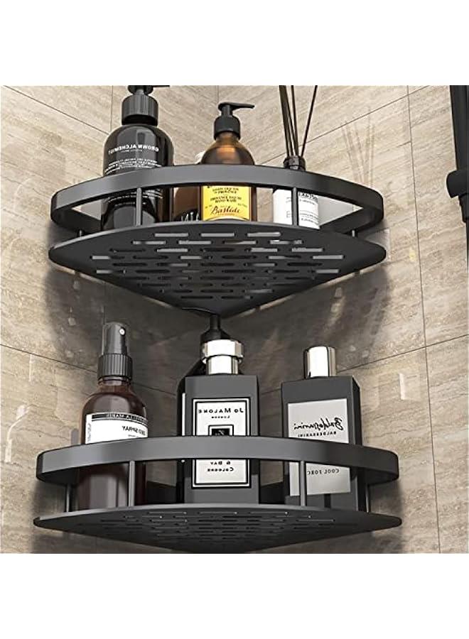 MOXO Shower Caddy Shelf 2 Removable Storage Bathroom Organizer No Drilling Adhesive Bathroom Storage Basket Wall Mounted Bathroom Basket Shelf Stainless Steel Bath Storage Rack Black) - Image 1