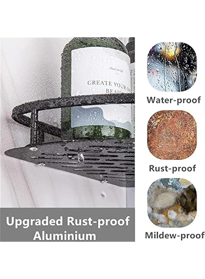 MOXO Shower Caddy Shelf 2 Removable Storage Bathroom Organizer No Drilling Adhesive Bathroom Storage Basket Wall Mounted Bathroom Basket Shelf Stainless Steel Bath Storage Rack Black) - Image 4