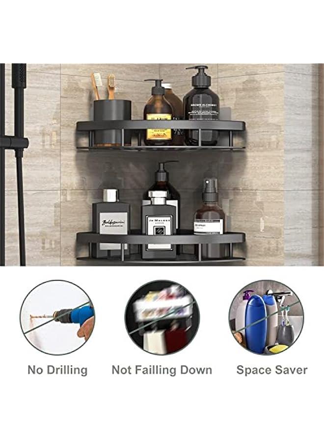 MOXO Shower Caddy Shelf 2 Removable Storage Bathroom Organizer No Drilling Adhesive Bathroom Storage Basket Wall Mounted Bathroom Basket Shelf Stainless Steel Bath Storage Rack Black) - Image 5