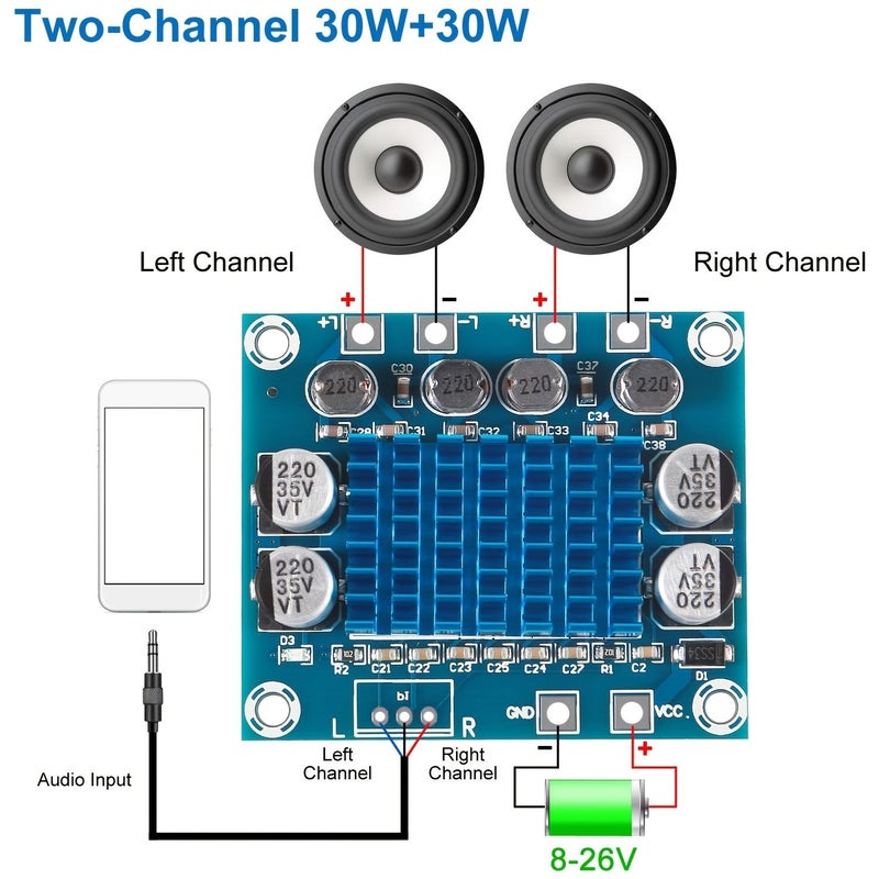 3 قطع TPA3110 XH-A232 لوحة مكبر صوت رقمي ثنائي القناة 2.0 بقدرة 30 وات. - Image 2