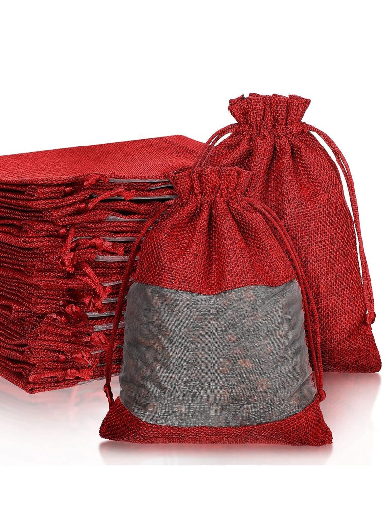 Y&D 20-Pieces 10x14 Cm Linen Burlap Sheer Bag Organza Bag Burlap Bags With Drawstring For Wedding Party Favors Cosmetic Samples Goodies Mesh Pouch (Wine Red)  - Image 1