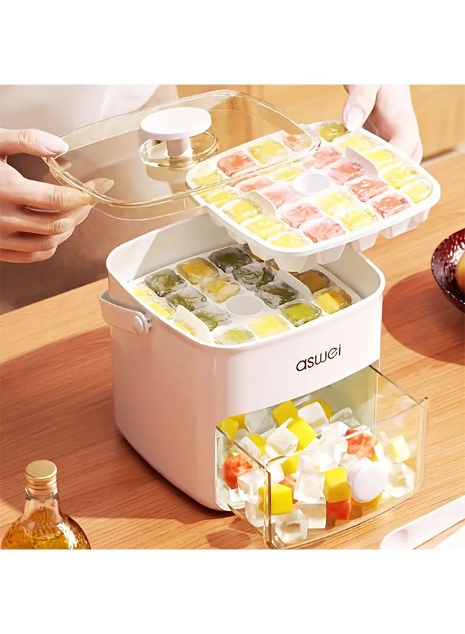 WINEENEE Double Layer 48 Grid Ice Cube Tray with Transparent Window - Leak-Proof Lid & Portable Handle, Premium Freezer Essential for Hot Climates, Easy Release Design for Summer Drinks (White) - Image 2