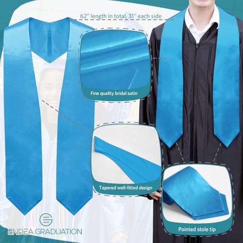 Endea Graduation Endea Light Blue Graduation Stole - Plain Color, Unisex, 62" Graduation Sash (Light Blue) - Image 3