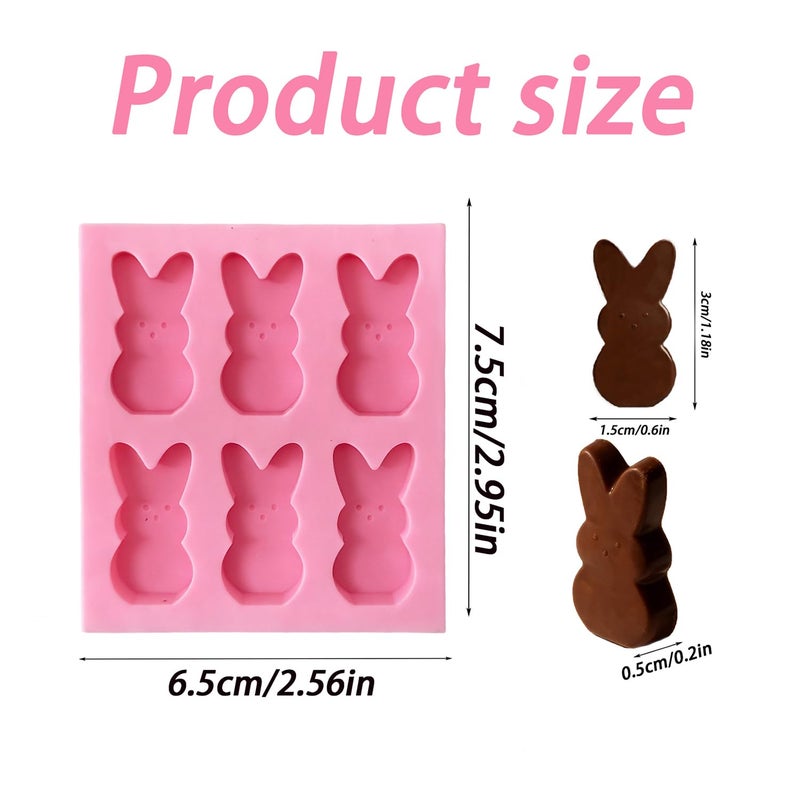 OFDNE Easter Silicone Molds for Chocolate, 6-Cavity Bunny Shape Chocolate Molds Cute 3D Rabbit Baking Supplies for DIY Cake Decoration, Chocolate, Candy, Jello, Pastry, Muffin, Bread, Ice Cube - Image 2