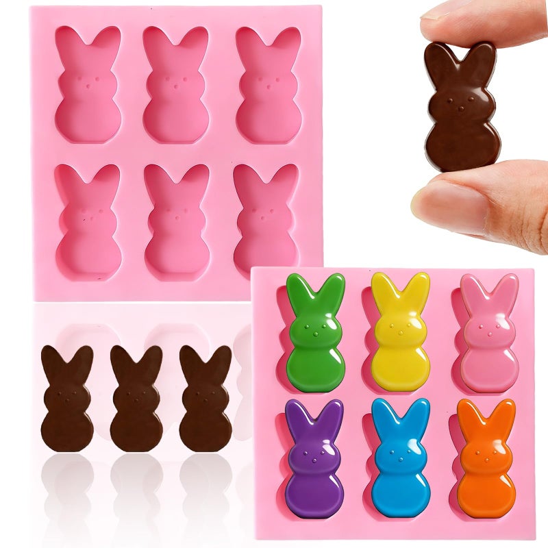OFDNE Easter Silicone Molds for Chocolate, 6-Cavity Bunny Shape Chocolate Molds Cute 3D Rabbit Baking Supplies for DIY Cake Decoration, Chocolate, Candy, Jello, Pastry, Muffin, Bread, Ice Cube - Image 1