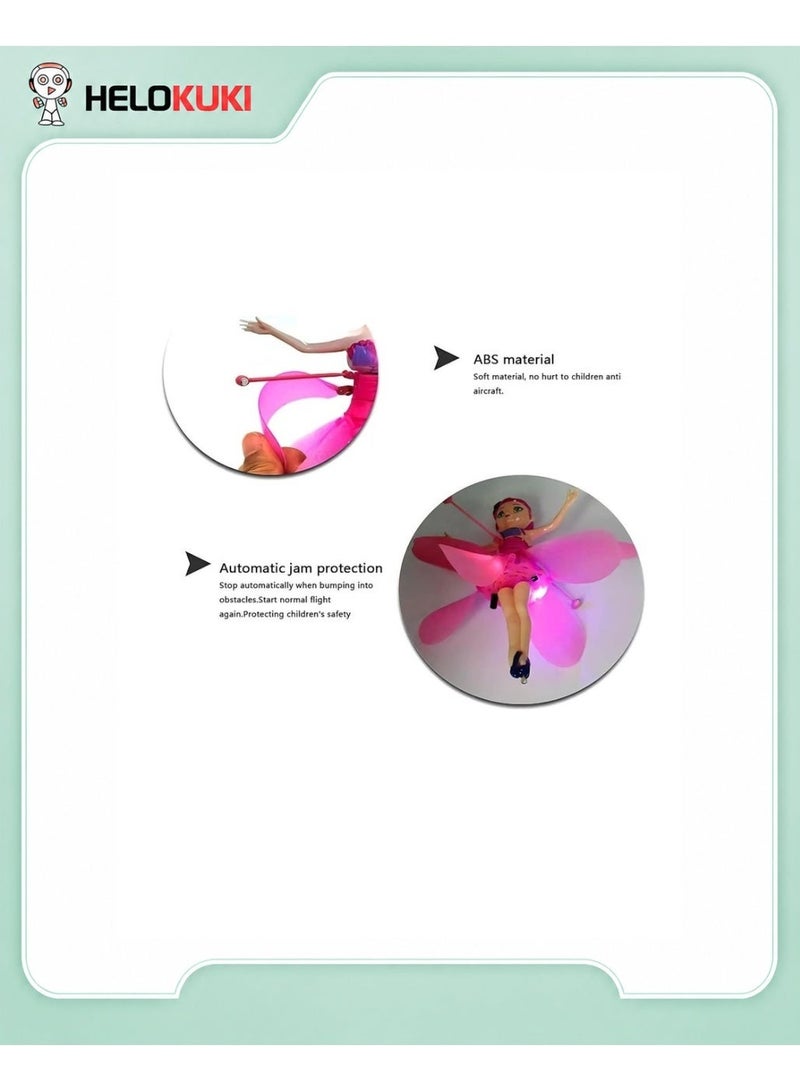 Helo Kuki Flying Fairy Doll Toy, USB Rechargeable Hand Sensor Flying Doll With LED Lights, Flexible Propellers, Auto Stop Protection, Indoor Fun Toy For Kids, Pink - Image 4