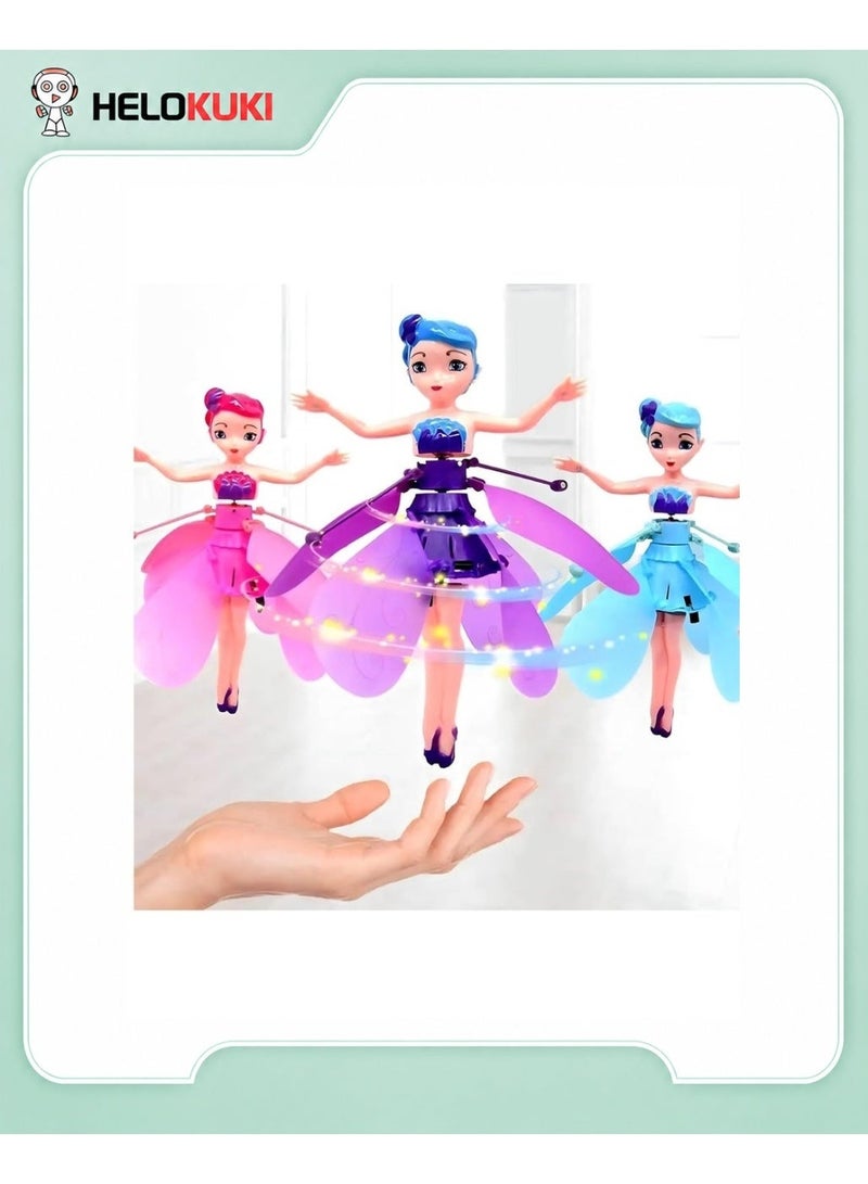 Helo Kuki Flying Fairy Doll Toy, USB Rechargeable Hand Sensor Flying Doll With LED Lights, Flexible Propellers, Auto Stop Protection, Indoor Fun Toy For Kids, Pink - Image 1