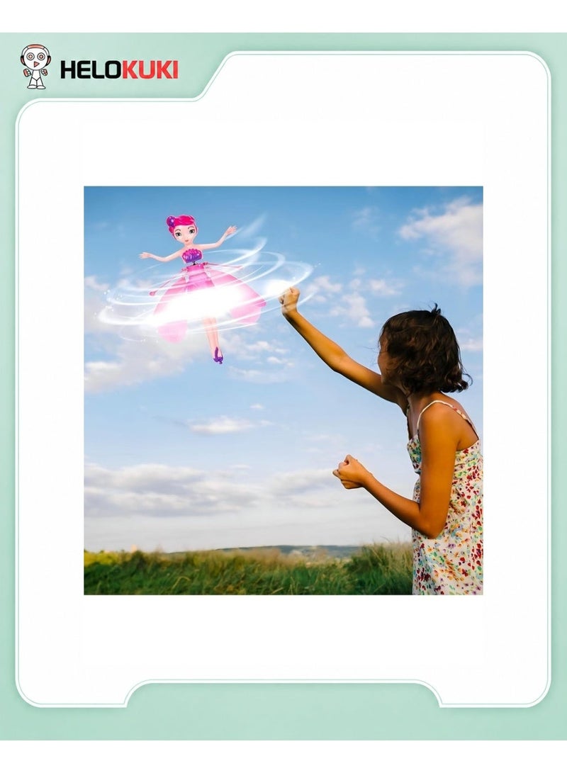 Helo Kuki Flying Fairy Doll Toy, USB Rechargeable Hand Sensor Flying Doll With LED Lights, Flexible Propellers, Auto Stop Protection, Indoor Fun Toy For Kids, Pink - Image 5
