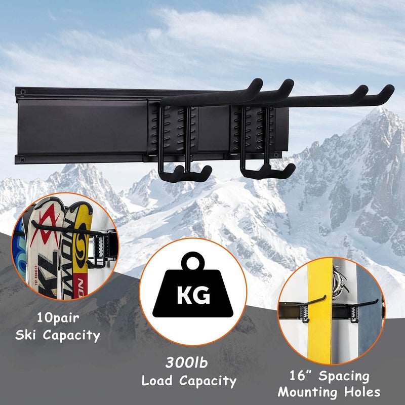 Ultrawall 24-Inch Wall Mounted Ski Rack, Holds Up to 300lbs, Powder-Coated Steel with Rubber Coating, Customizable Spacing, Easy Installation - Image 3