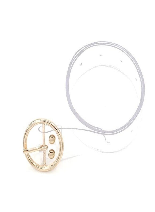 winvin Trendy Chic Transparent Women Buckle Belt Wide Waist Waistband Clear For Women Halloween Costume (Round Gold) - Image 1