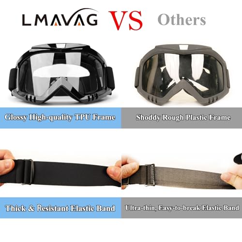 LMAVAG Professional Motorcycle Motocross Goggles 2-Pack Dirt Bike ATV Riding Racing Wide vision Glasses Anti-Fog Scratch Windproof Dustproof Goggles for Adult Youth Kids Clear Lens - Image 3