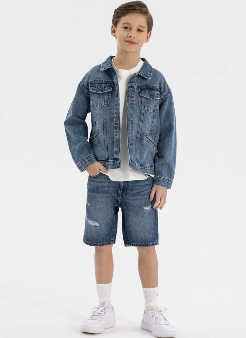مينوتي Kids Boys  Collared Denim Jacket