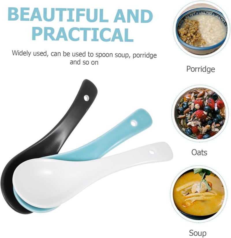 SECFOU 3pcs Ceramic Soup Spoons Natural Shell Design Kitchen Tableware Set - Image 3