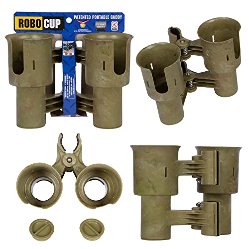 ROBOCUP, (Camo), Patented Boat Cup Holder, Clamp on Portable Storage Caddy Securely Holds 2 Drinks, Fishing Poles, Tools, Marine Gear | Perfect for Boating, Beach Umbrellas, Golf Carts - Image 1