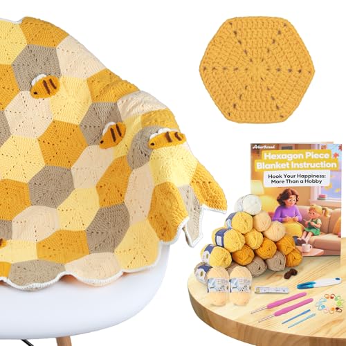 Arborthread Crochet Blanket Kit for Beginners, Honeycomb Beginner Knitting Kit w/Step-by-Step Video & Instructions for Adults & Kids - Image 1