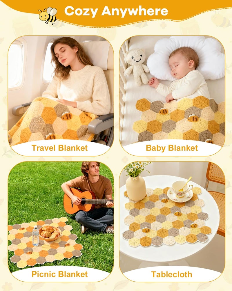 Arborthread Crochet Blanket Kit for Beginners, Honeycomb Beginner Knitting Kit w/Step-by-Step Video & Instructions for Adults & Kids - Image 4