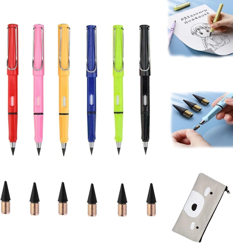 comfrt Homezo Everlasting Pencil, Inkless Magic Everlasting Pencil, Infinity Pencil with Eraser, Inkless Pencils Eternal, Infinite Pencil Inkless Metal Pen, Everlasting Pencil 6pcs (C) - Image 1