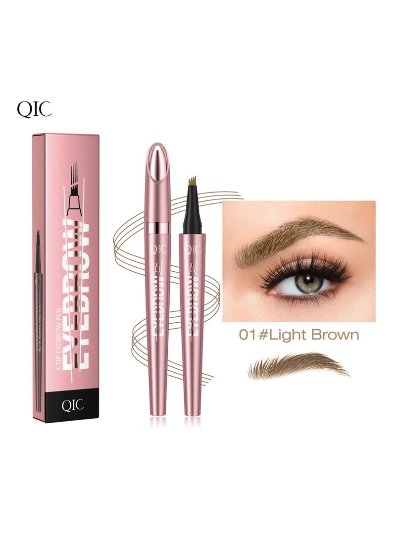 QIC Microblading Eyebrow Pen, 2026 New 4-Tip 3D Eyebrow Pencil, Waterproof Long-Lasting Fine Stroke Contouring Pen, Premium Natural Magic Brow Makeup for All-Day Wear (Light Coffee) - Image 1
