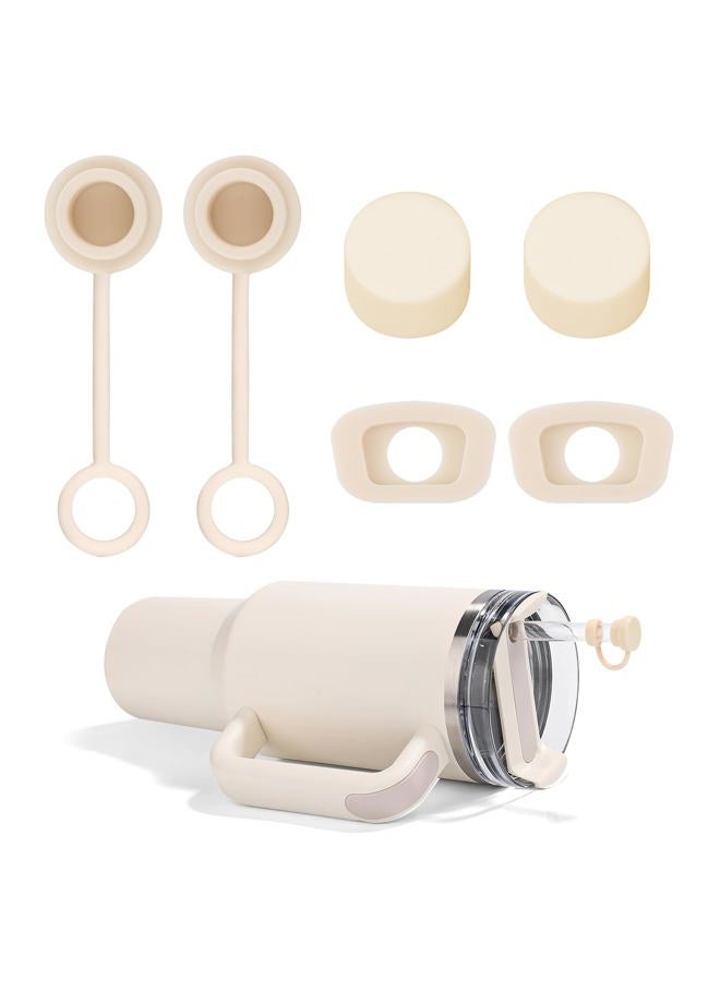 sense gnosis 6pcs Silicone Spill Proof Stopper Set, Reusable Spill Proof Plug Spill Proof Straw Stopper with Straw Covers Tumbler Accessory Compatible with Stanley Cup 2.0 40/30oz (Cream Yellow) - Image 1