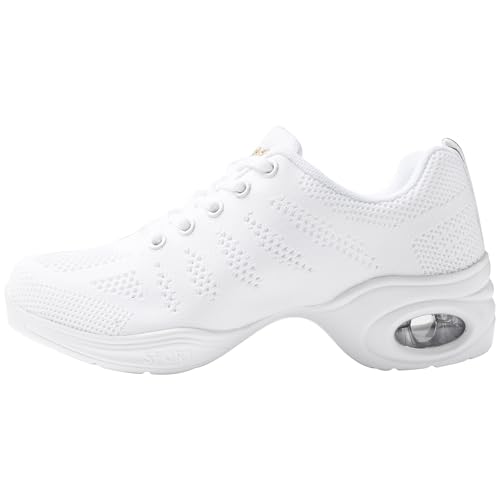 Linodes Women's Breathable Dance Sneaker with Split Sole and Air Cushion Jazz Dance Walking Shoes-White-5.5M - Image 2