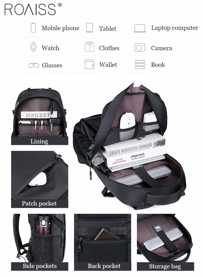 roaiss Business Backpack with USB Charging Port and Headphone Plug Waterproof Travel Backpack College School Bag Computer Backpack Simple Leisure Daypack for Men Women Fits 17 Inch Notebook  - Image 3