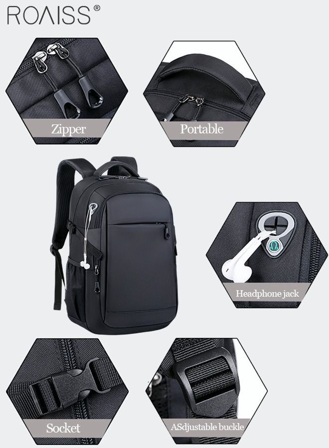 roaiss Business Backpack with USB Charging Port and Headphone Plug Waterproof Travel Backpack College School Bag Computer Backpack Simple Leisure Daypack for Men Women Fits 17 Inch Notebook  - Image 4
