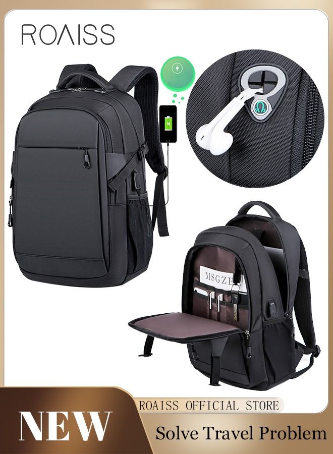 roaiss Business Backpack with USB Charging Port and Headphone Plug Waterproof Travel Backpack College School Bag Computer Backpack Simple Leisure Daypack for Men Women Fits 17 Inch Notebook  - Image 1