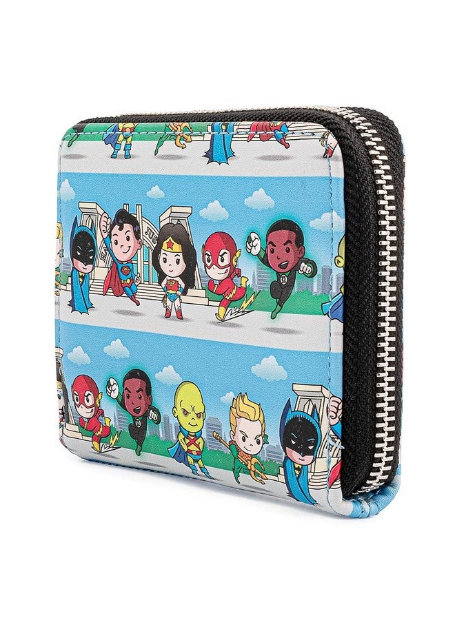 Loungefly Dc Superheroes Chibi Lineup Faux Leather Zip Around Wallet Cute Wallets Fashion Accessories 5.5 Inches - Image 3