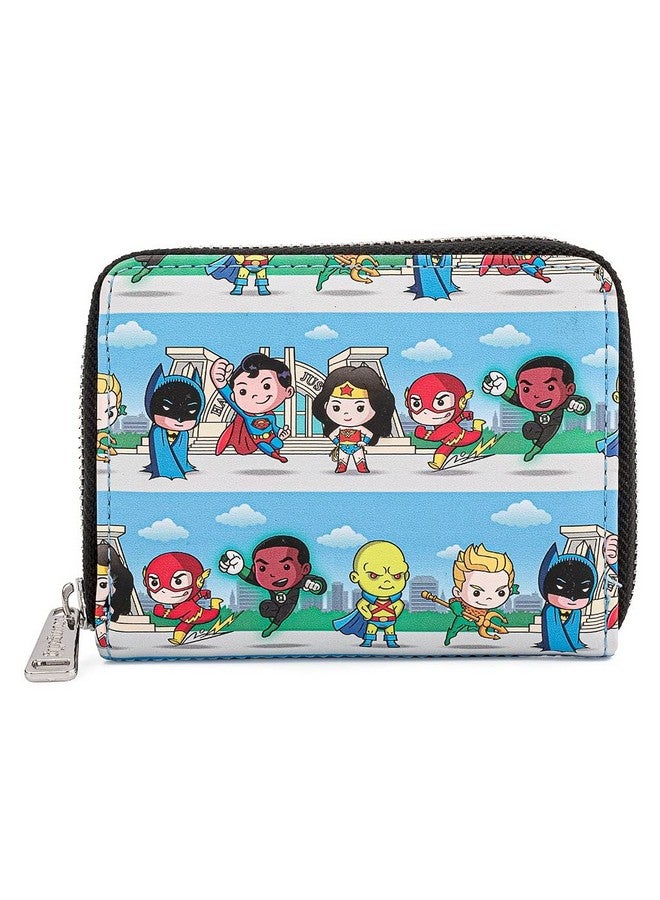 Loungefly Dc Superheroes Chibi Lineup Faux Leather Zip Around Wallet Cute Wallets Fashion Accessories 5.5 Inches - Image 1