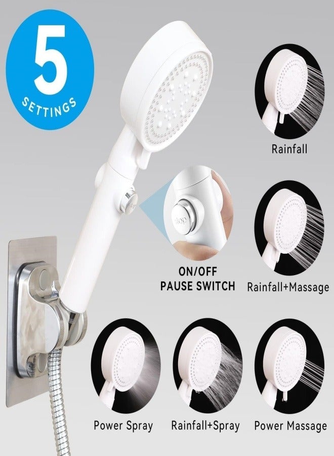 High Pressure Shower Head, Water Saving Hand Shower, 6 Jet Types, Handheld, Shower head with hose for Bathing and Spa Modern Square Handheld Shower Head (white)  - Image 5