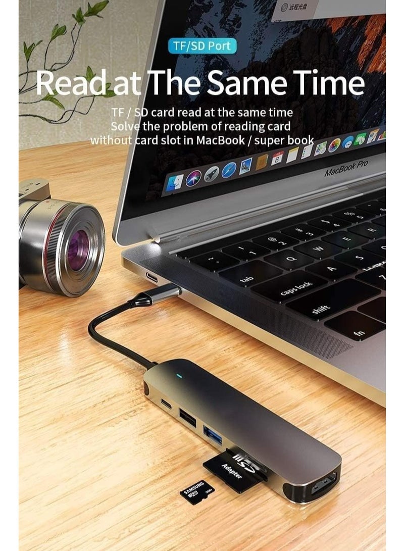 TIGER 6-in-1 USB C Hub Type C to HDMI 4K Adapter with 2 USB 3.0 Ports, SD/TF Card Reader, 100W USB-C Power Delivery – Aluminium, Compatible with MacBook Pro/Air, XPS, Dell, HP & More  - Image 4