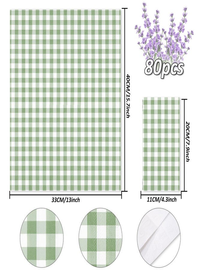 Whaline Sage Green Gingham Guest Napkins Buffalo Plaid Disposable Paper Pack 3 Ply Wedding Dinner Hand Napkin Towel for Wedding Birthday Bride Shower Party Supplies Table Decorations, 80Pcs - Image 2
