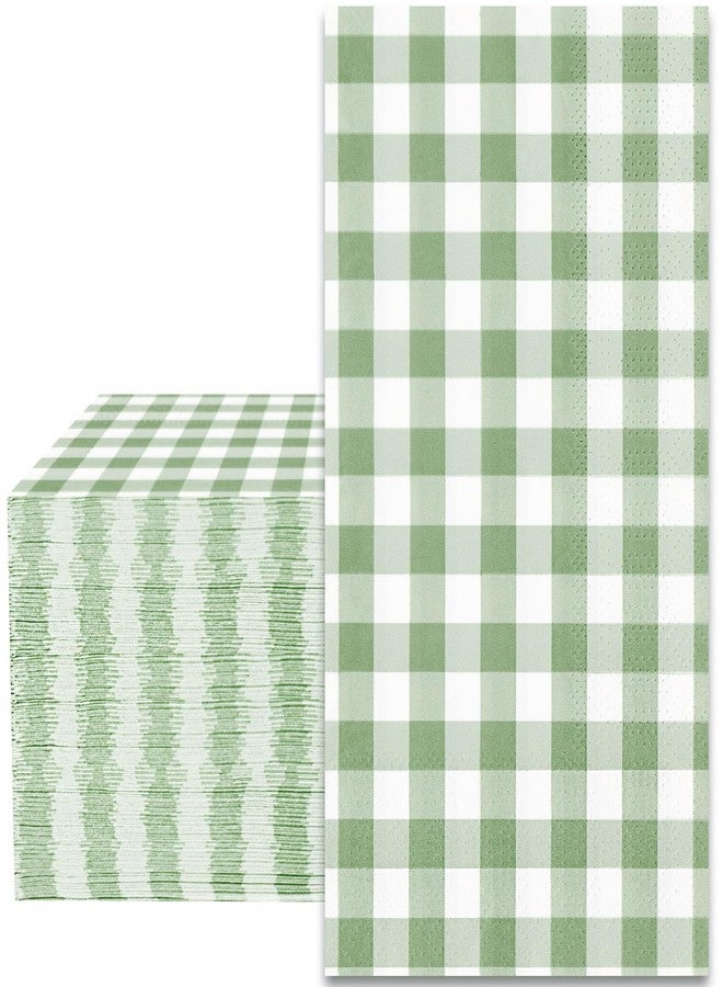 Whaline Sage Green Gingham Guest Napkins Buffalo Plaid Disposable Paper Pack 3 Ply Wedding Dinner Hand Napkin Towel for Wedding Birthday Bride Shower Party Supplies Table Decorations, 80Pcs - Image 1
